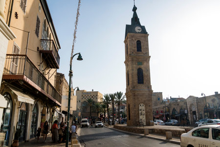 Tel aviv. Israel. October 21, 2018. Tourists walk the streets of tel Aviv. square with the clock tower of Jaffa, Israelのeditorial素材