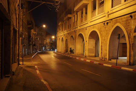 Old street of Jaffa, Tel Aviv in the night, Israel.の写真素材