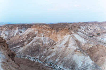 Canyon in the Judean Desert , Midbar Yehuda, on the dead sea, Israel. Background of lifeless land in the desert on the West Bank of the Jordan riverの写真素材