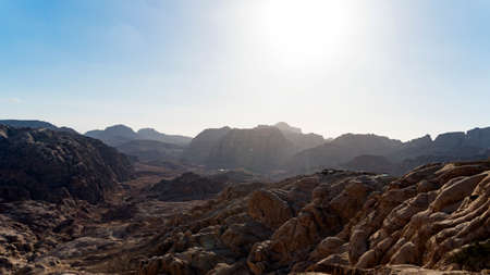 View of rocks in Petra, Jordan. Canyon between the rocks, bottom view. Nature of the middle East.の写真素材