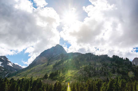 High mountain in morning time. Beautiful natural landscapeの写真素材