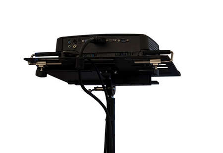 multimedia projector on white background. black projector rear view isolated on white background.の写真素材