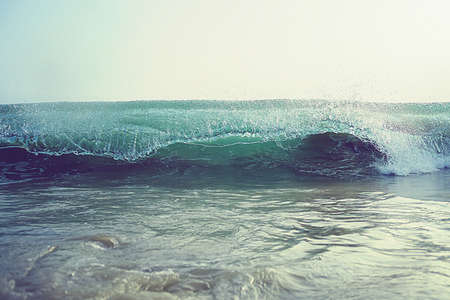 Wave Blue Crashing Detail Ocean wave cresting crashing rolling breaking water closeup hollow detail...