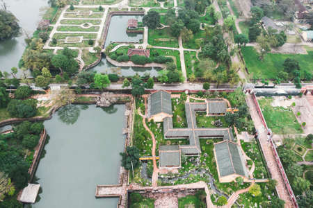 Aerial view of Vietnam ancient Tu Duc royal tomb and Gardens Of Tu Duc Emperor near Hue, Vietnam.の写真素材