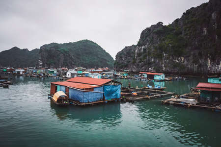 Floating fishing village in Halong Bay, Vietnam, Southeast Asia.の写真素材