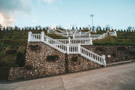 Walking stairs to Fansipan cable car station in Sapa town.の写真素材