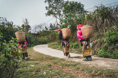 TA PHIN, LAO CAI, VIETNAM - 12 January 2019: Red dzao ethnic minority woman in Ta Phin village, Sa Pa, Lao Cai province, Vietnamのeditorial素材