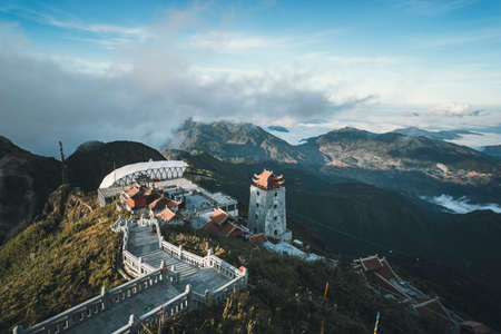A pagoda at the top of Fansipan mountain, Vietnam.の写真素材
