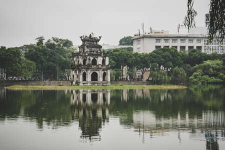 Sword Lake, Turtle Tower, Hanoi, Vietnam Sightseeing in Hanoiの写真素材
