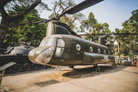 January 24, 2019. Ho Chi Minh city, Vietnam.: American helicopter Chinook at the War Remnants Museum, a war museum in District 3 in Ho Chi Minh Cityのeditorial素材