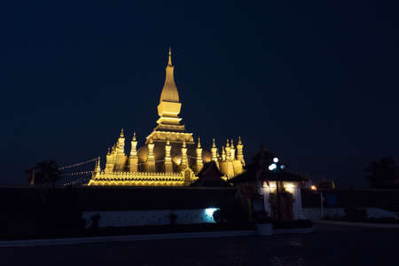 Pha That Luang is a gold-covered large Buddhist stupa and be the most important national monument in Laos and a national symbol. Vientiane, Laos.の写真素材