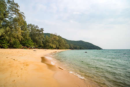 Lazy Beach on the Koh Rong Samloem tropical Island at sunny summer day with beautiful blue sky. Cambodia, asia.の写真素材