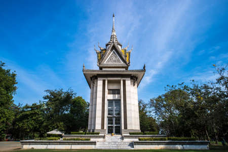 The memorial stupa of Choeung Ek Killing Fields, containing some of the Khmer Rouge victims' remains. Near Phnom Penh, Cambodiaの写真素材
