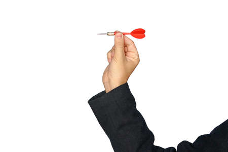 Businessman Throwing Dart on White. the concept of business success. Hit the target.の写真素材