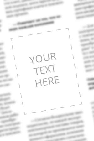 Newspaper sample with copy space for your text on the blurred columns background. Mockup for tabloid. Blurred text of paper columns with blank space for your news. Sample of black and white journal.の写真素材