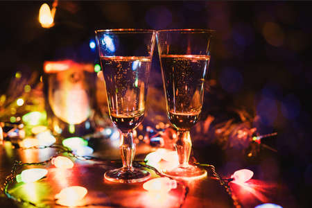 The glasses of champagne. Sparklers. Christmasの写真素材