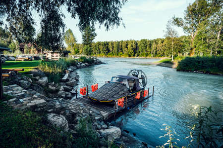 Hovercraft boat in the river Katun Altai Krai.の写真素材