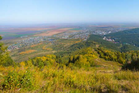 View from Tserkovka mountain to the resort town of Belokurikha Altai, Russiaの写真素材