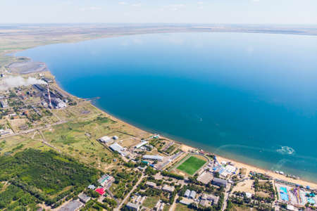 View from the top of the city resort by the salt lake. Aerial view of the city and the lake called yarovoyeの写真素材