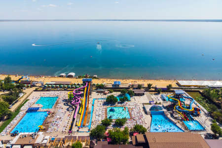 View from the top of the city resort by the salt lake. Aerial view of the city and the lake called yarovoyeの写真素材