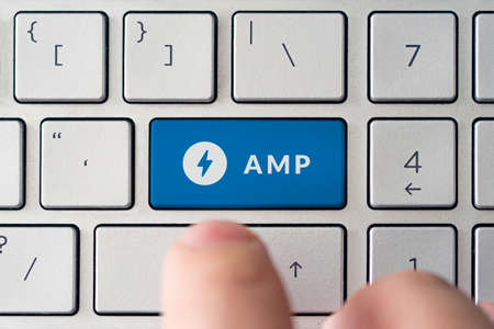 February 9, 2020, Barnaul, Russia. The male presses a black button on the keyboard with the amp...