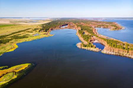 Top view of the salt lakes in the Altai territory. The village of guseletovoの写真素材