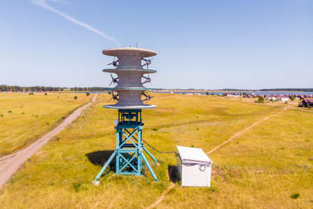 Windmills for renewable electric production. Renewable energy source. Windmill against the blue sky....