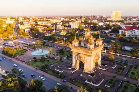 Patuxay Vientiane Laos, Sunrise in morning at at Patuxai.の写真素材