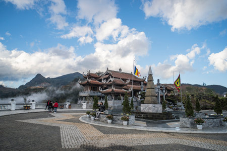 SAPA, Vietnam - 11 January 2019: Kim Son Bao Thang Tu Pagoda on Fansipan mountain. Fansipan highest mountain peak of Indochina in SAPA Lao cai northern of Vietnam most popular traveling destinationのeditorial素材