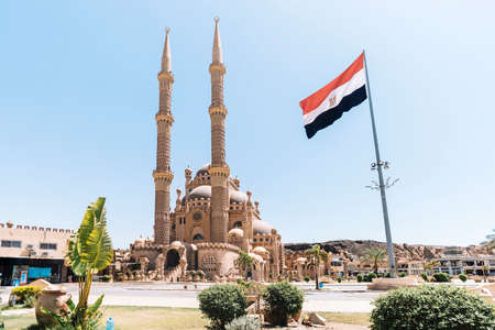 Al Mustafa Mosque in the Old Town of Sharm El Sheikh, Egypt. One of the main tourist attraction with magnificent architectureの写真素材