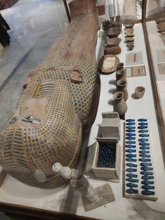 May 17, 2021. Cairo. Egypt. Various exhibits at the modern new Museum of Egyptian Civilization in Cairo.のeditorial素材