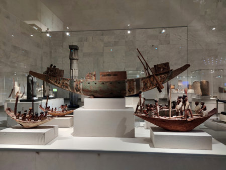 May 17, 2021. Cairo. Egypt. Various exhibits at the modern new National Museum of Egyptian Civilization in Cairo.のeditorial素材