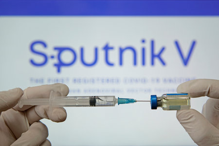January 18, 2021, Barnaul, Russia. The Covid-19 coronavirus vaccine produced in Russia named sputnik V.のeditorial素材