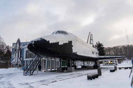 December 20, 2021. Moscow. Russia: Buran space shuttle at All-Russia Exhibition Center or VDNKh during winterのeditorial素材