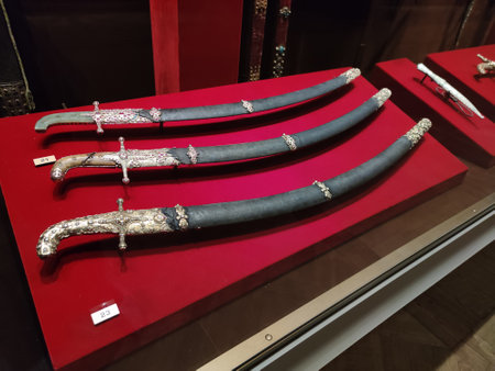 December 21, 2021. Moscow. Russia: Various collections exhibits from the history of Russia in the museum armory of the Moscow Kremlin. monomakh's hatのeditorial素材