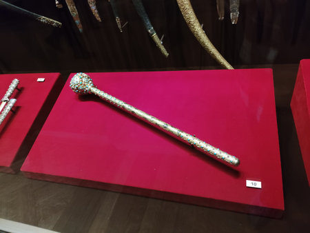 December 21, 2021. Moscow. Russia: Various collections exhibits from the history of Russia in the museum armory of the Moscow Kremlin. monomakh's hatのeditorial素材