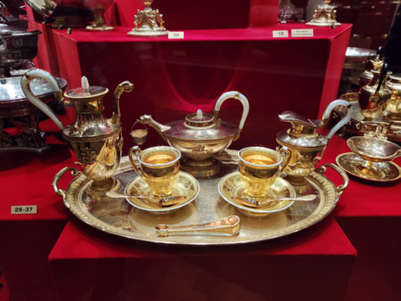 December 21, 2021. Moscow. Russia: Various collections exhibits from the history of Russia in the museum armory of the Moscow Kremlin. monomakh's hatのeditorial素材