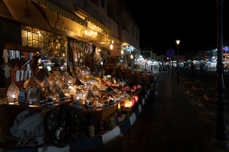 October 10th, 2021. Sharm El Sheikh: Street market in Egypt at night timeのeditorial素材