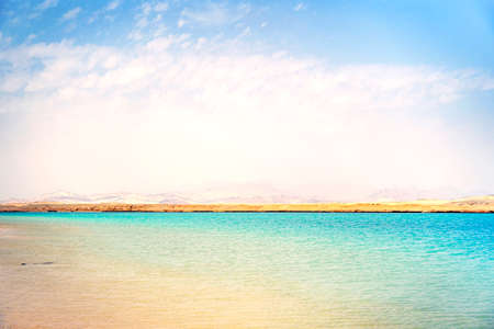 beautiful landscape with sea cloudy blue sky in rocky coast with mountains. The Egyptian climate.....