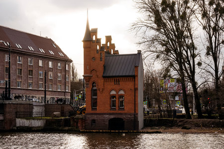 KALININGRAD, RUSSIA - December 16, 2021: Home of Baron Munchausen in Kaliningrad. Russia. beautiful German Gothic architecture. selective focusのeditorial素材