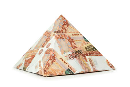 a pyramid scheme isolated on a white background. The concept of exchange in financial markets is the collapse of the financial system of capitalism. ruble pyramid scheme. Fraud in Russia.の写真素材