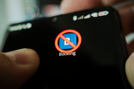 icon of the blocked booking on a black smartphone screen. Barnaul Russia, May 15, 2022のeditorial素材