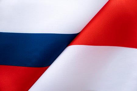 Flags Russia and indonesia. The concept of international relations between countries. The state of...