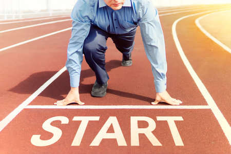 business man sport manager and executive at soccer ball athletic stadium and race track. startup...