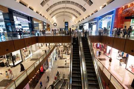 Dubai, UAE , United Arab Emirates. November 28th, 2022: inside in the Dubai Mall, the world's largest destination for shopping, entertainment and leisure located next to the world's tallest building, the Burj Khalifa.のeditorial素材
