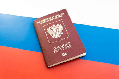 Russian passport on the flag of Russia, citizenship by investmentの写真素材
