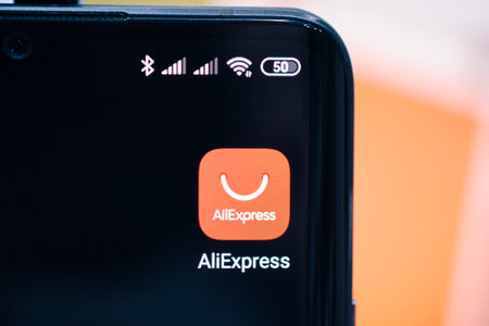 February 21, 2021, Barnaul, Russia: Aliexpress application icon on smartphone screen. Aliexpress app icon. Aliexpress.com is a popular e-commerce application.のeditorial素材