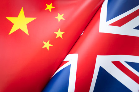 Flags Great Britain and china. The concept of international relations between countries. The state of governments. Friendship of peoples.の写真素材
