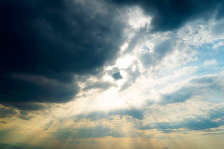Rays of light shining down in the morningの写真素材