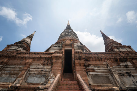 Impressive Historic Main Stupa of Wat Yai Chai Mongkhon Buddhist Temple in Ayutthaya, Thailandの写真素材